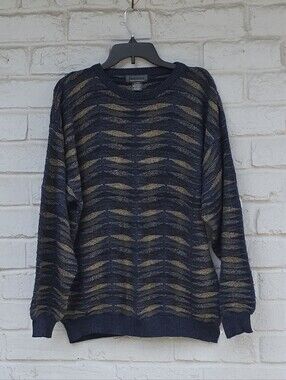 VTG 90s Serafini 3D Textured Knit Sweater Mens XL Cosby Coogi Style Earth Tone